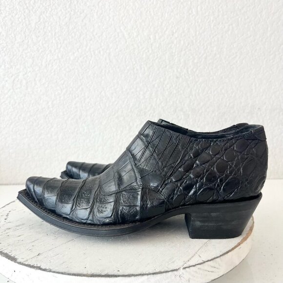 Rod Patrick Womens Pull on Shoes 5.5C Black Caiman Western Loafers Pointed Toe - Picture 4 of 9